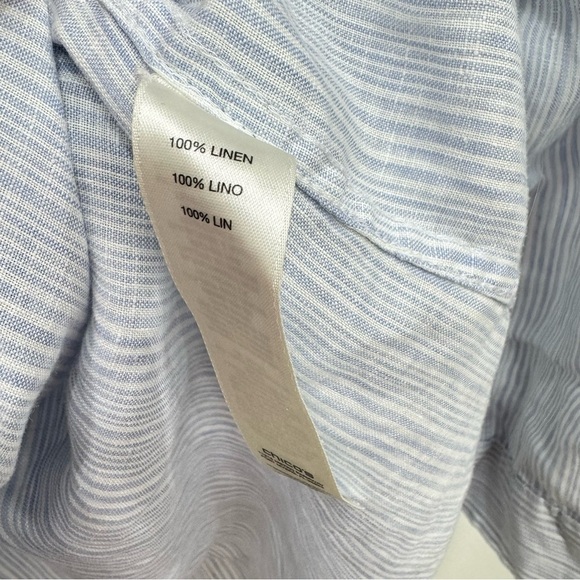 Chico’s NO-IRON Linen Striped Casual button down blue white stripe ladies blouse - Picture 4 of 5